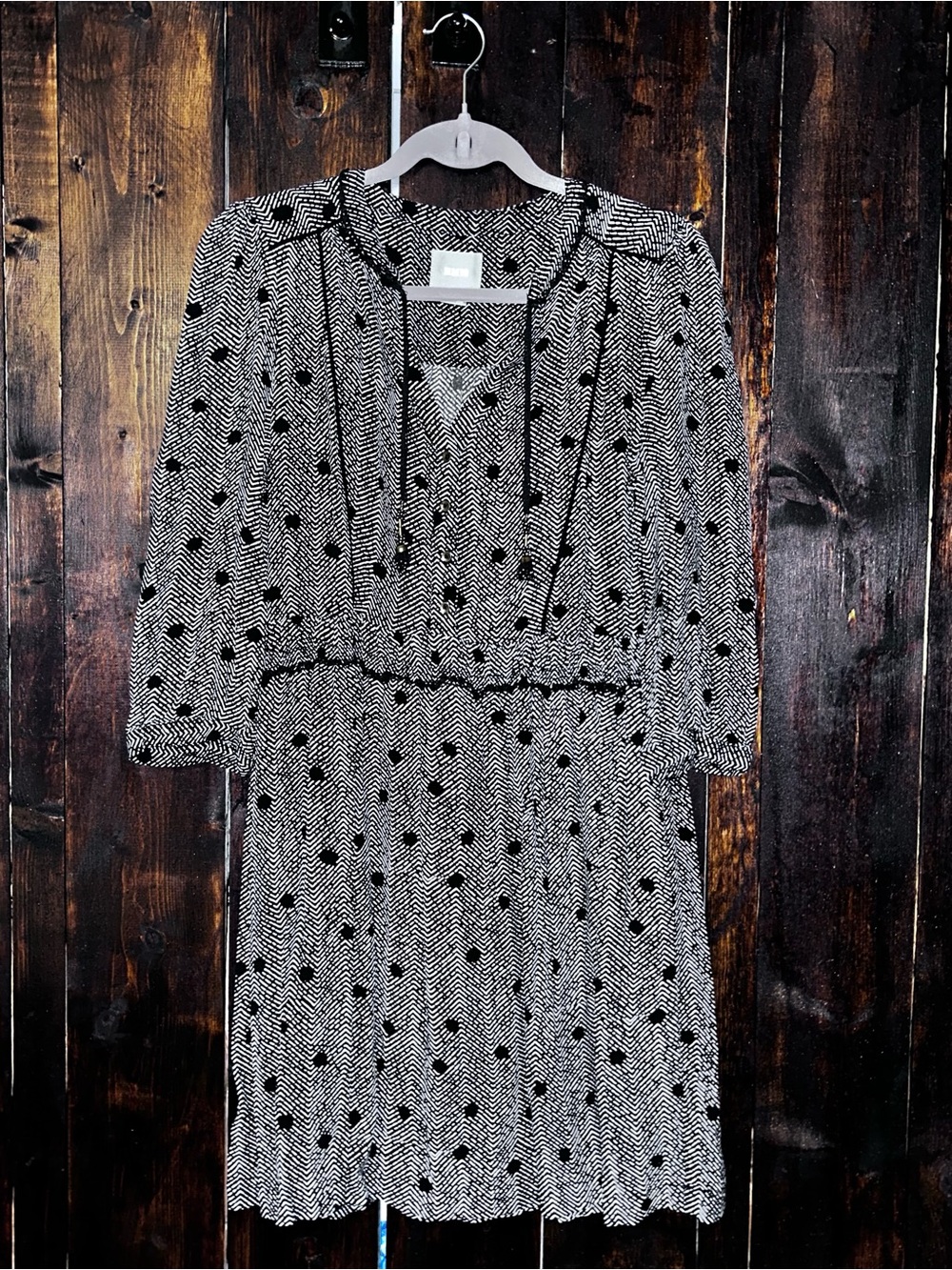 Maeve Black & White Tie-Neck Long Sleeve Dress